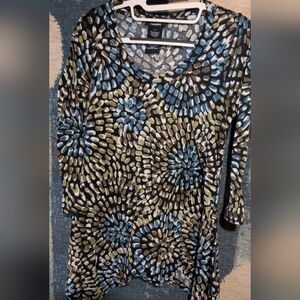 Premise Blue and Olive Patterned Blouse
